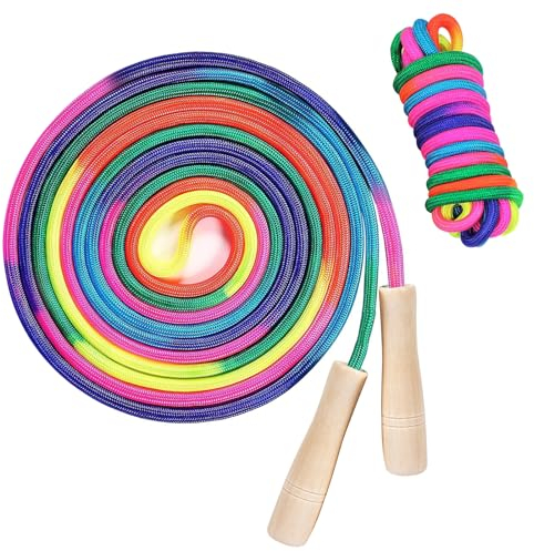 HuaMuDM Springseil Kinder, Jump Rope mit Holzgriff, 260cm Verstellbare Seilspringen Kinder mit Holzgriff, Skipping Rope, Skipping Rope Kids für Jungen und Mädchen