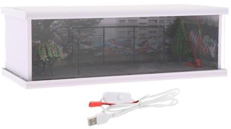 Harilla Parkplatz Vitrine Im Maßstab 1:64, Sammlerstücke mit LED Hintergrund, Fahrzeugszene, Spielzeugschutz für Diorama Puppen, Stil C