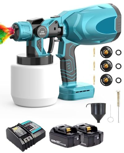 Akku Farbsprühsystem, kompatibel mit Makita 18V Akkus, Elektro Lackierpistole mit 3 Düsen, 3 Spritzmuster, 1000ml Farbsprühgerät, zzum Streichen von Wänden(2 x5.5Akku und DC18RC Ladegerät)