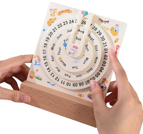 Lambo Rundschreiben mit ewigem Kalender - Mondkalender kreisförmig - Tisch Kalender, 5 Zoll manuell drehbare Mondscheiben Kalender Handwerk Kunst Ornament