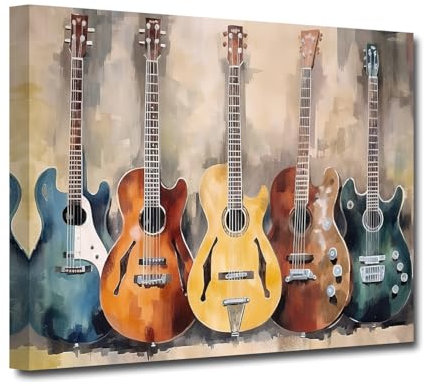 LZIMU Gitarren Leinwand Wanddrucke Vintage Stil Gitarren Kunstdruck abstrakte Aquarell Musikbilder Musikinstrument Poster für Raumdekoration (B, 30.00 x 45.00 cms)