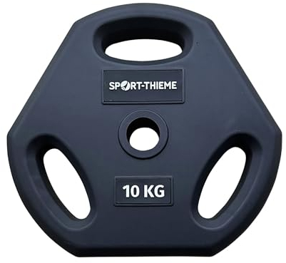 Sport-Thieme Hantelscheibe PU für Pumpset | unempfindlich gegen Schläge, Abrieb und Kratzer | 3 Grifflöcher | Gusseisen | Polyurethan Ummantelung