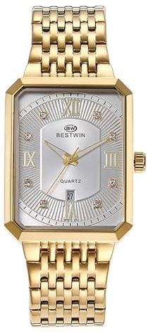 JewelryWe Uhren Herren Edelstahl Rechteckig: 30m wasserdichte Kalender Analog Quarz Armbanduhr Herrenuhr Gold Edelstahlband Geschäft Uhr mit Silber Strass Römischen Zahlen Rechteck Zifferblatt