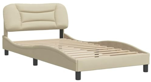 vidaXL Bettgestell, Bett ohne Matratze Hvar, Bettrahmen mit Sperrholzlatten, Einzelbett für Schlafzimmer, Stoff Creme 100x200cm