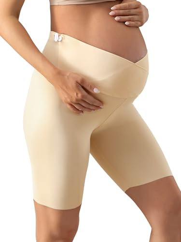 GroYolan Legging Maternité Court Femme Grossesse Pantalons Ajustable Maternité Sport Tenue au-Dessus des Bosses Vêtements été Femme Enceinte Beige XL