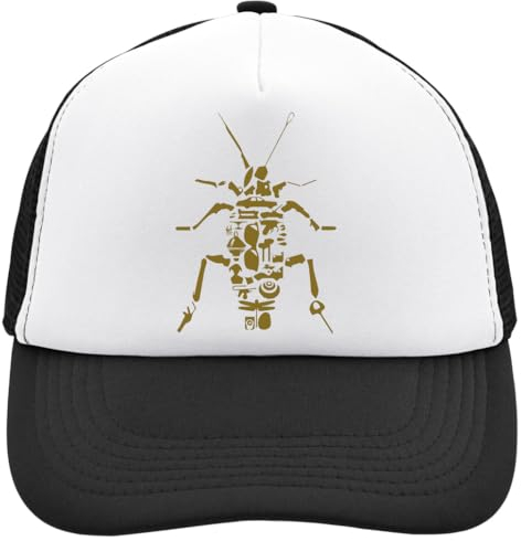 Kakerlaken-Alien-Symbole, Herrenanzug, schwarze Brille, Netzrücken, Trucker-Kappe, verstellbar, Snapback-Hut, Casu, Weiß, Schwarz , Einheitsgröße