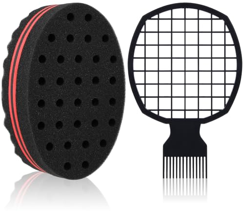 JIEYAO Haarschwammbürste,Afro Twist Haarkamm+0.31in Löcher Haarbürste Schwamm Doppelseitiger ovaler Twist Coils Wave Haarschwamm für Herren Zuhause Friseur Coil Haar Salon Locken Perücke