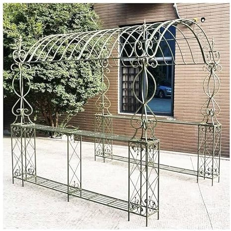 L'Héritier Du Temps Grande Pergola Rectangulaire Inès Gloriette de Jardin en Fer Forgé Vert Antique Tunnel Porte-Plante 199x232x240cm