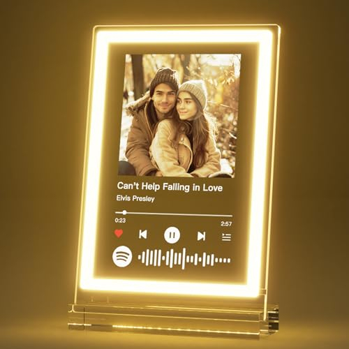 witfox Spotify Glas Personalisiert mit Foto Neon Bildrahmen - Spotify Song Cover mit 6 Farben Neonlicht, Personalisierte Geschenke für Frauen Männer zum Jahrestag, Geburtstag, Valentinstag-15x22cm