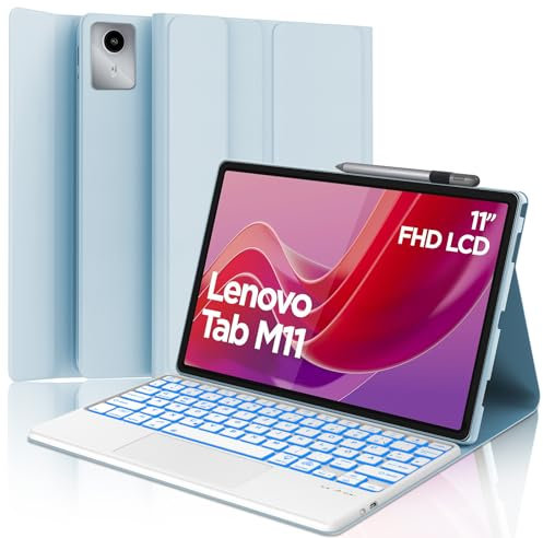 Tastiera per Lenovo Tab M11, Custodia con Tastiera per Lenovo Tab M11 2024 11, Cover Touchpad Tastiera Bluetooth Retroilluminata Magnetica Staccabile QWERTY Italiano per Lenovo M11 Tab 11, Azzurro