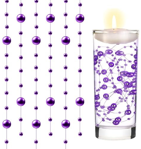Kaezuy Schwimmende Kerzen, Künstliche Perlenschnur für Schwimmkerzen Vasenfüller 5M, Floating Candles Vasenfüller Deko für Hochzeit Party Tischdeko Home Dekoration Handwerk (Lila)