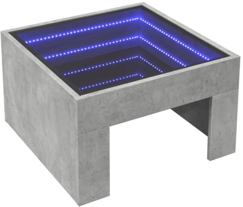 vidaXL Coffee Table with Infinity LED Mirror - Concrete Grey, Engineered Wood, Living Room/Bedroom Multifunctional Table (50 x 50 x 30 cm)