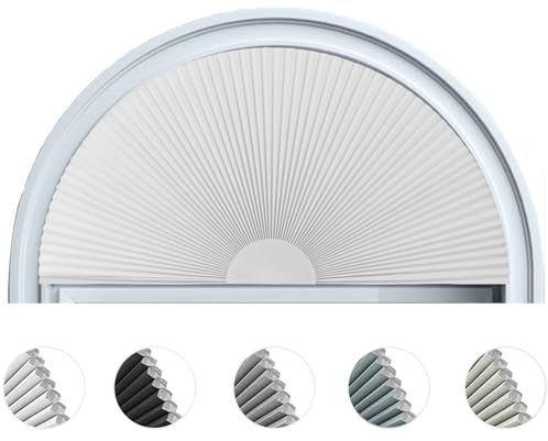 Bogen-Fensterrollo, verdunkelnd, Wabenplissees, Halbkreis-Mond-Fensterabdeckung, kein Bohren, Waben-schnurlose Jalousien für Innenfenster, Raumverdunkelung, einfache Installation, lichtblockierende