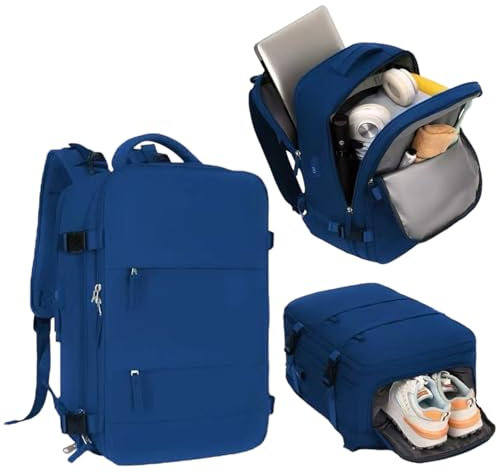 Mi Ko Mi Ka Mochila de Viaje Grande: Resistente al Agua, con Compartimento para Zapatos Separado, Puerto de Carga USB y Diseño Multifuncional Antirrobo. 2210 (Azul Marino)