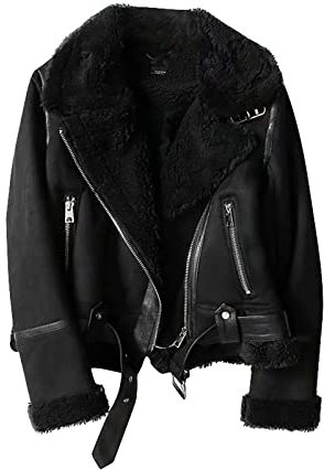 Lederjacke Damen Gefüttert Winterjacke Damen Warm Leder Jacke Damen Winter Ledermantel Frauen Innenfutter Fellkragen Wintermantel Innen Mit Fell Fleece Motorrad Vintage Mantel Reißverschluss