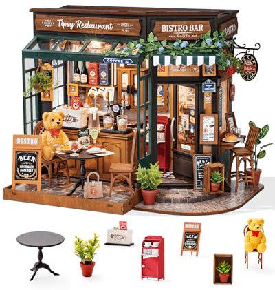 Rolife DIY Casa Miniatura Kit Bistro Bar - Kits de Maquetas para Adultos, Rolife Maquetas, Casas Miniaturas para Montar, Decoración para Casa Pequeña, Escritorio y Estante de Libros