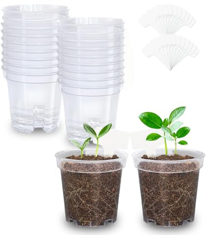 BEIUEN Pots de culture en plastique renforcés, transparents, avec couverture anti-humidité, 20 étiquettes pour pots de fleurs, petits pots de fleurs.