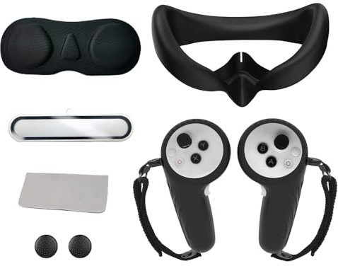 Juego de Fundas Protectoras de Silicona VR para PICO4 Ultra,VR Cubierta Facial/Funda de Agarre Mando/Tapa Protectora del Objetivo/Película templada para PICO4 Ultra,VR Funda Protectora (Negro)