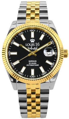 LOUIS XVI Marquis Automatik 3040 - Ø 41.5 mm - Herren Uhr - Wasserdicht - Armband Silber Gold - Zifferblatt Schwarz - Automatikuhr