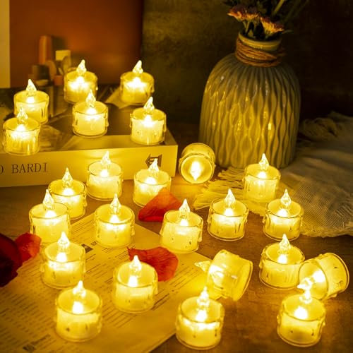 Joycabin 24 Stück LED Teelichter, Flammenlose Led Kerzen, Votive Kerzen, LED Batterie Elektrische Kerzen, langlebige Teelichter für Hochzeit, Party Dekoration Weihnachten,Warmweiße