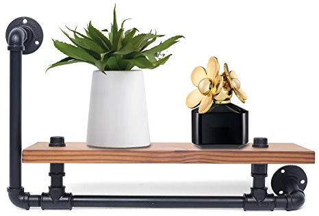 Estabeter Holz Wandregal Wand, Industrial Schwarz Metall Regal Wand hängen Rohr Vintage Dekorative Wandregal Iron Wandmontage Regale für Wohnzimmer, Küche, Schlafzimmer