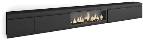 Skraut Home | Mobile TV Soggiorno | Ampio spazio a disposizione | 368x45x35 | Camino elettrico XXL | Stile moderno | Nero