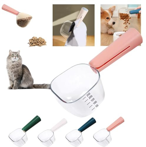 Cuillère Multi-Usage,Cuillère Graduée Transparente,Pelle à Nourriture pour Animaux de Compagnie,doseur croquette,Pelle à Nourriture pour Animaux Domestiques Pelle à Mesurer avec Clip Nourriture