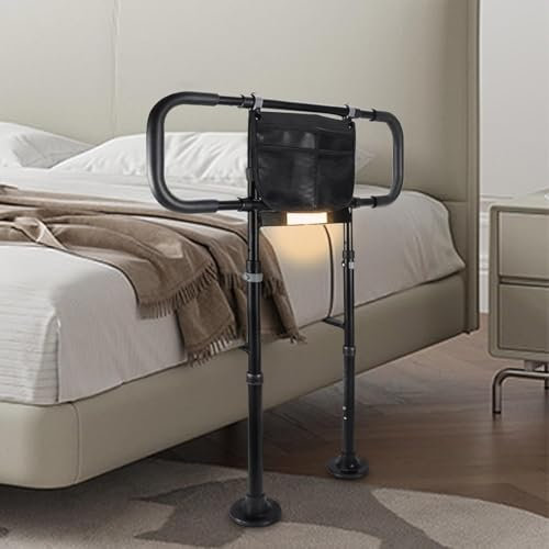 Airminti Cama para adultos mayores, barra de apoyo ajustable en altura, con bolsa de almacenamiento, ayuda para levantarse, sensor de movimiento senior, luz, 180 kg (60 x 70 x 103 cm)