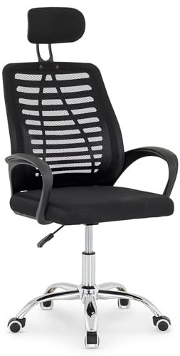 IDIMEX Bürodrehstuhl Seattle höhenverstellbar, Schwarz – Schreibtischstuhl mit Netzrücken und Verstellbarer Kopfstütze aus Mesh, Drehstuhl mit Armlehnen und stabilem Fußkreuz auf Rollen