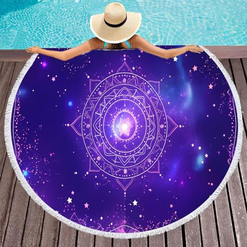 GSAEIMCT Strandtuch Mikrofaser Rund,Sternen-Mandala Badetuch Strandlaken Handtuch 150x150CM Sandfreie,Schnell Trocknende Modelandschaft Tragbares Saunatuch Badehandtuch