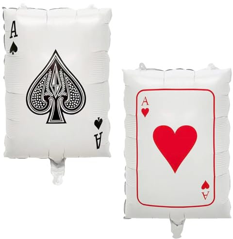 Ovanda 2 Stücke Casino Poker Luftballon Spielkarten Helium Folienballon,Poker Herz-Ass Kinder Deko Luftballons Pik-Ass,Casino Folienballon,für Jungen Mädchen Casino Thema Party Dekoration,Poker,Casino
