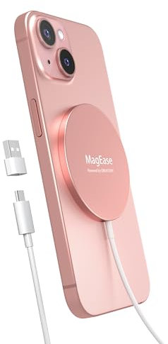 Chargeur sans Fil Magnétique 2-en-1 avec MagSafe - Design Ultra-Fin en Alliage d'Aluminium - Chargeur Rapide Compatible pour iPhone 16/15/14/13/12 et AirPods 4/3/2/Pro-Rose Poudré