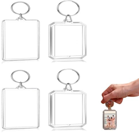 HABNI 4 Pièces Porte-Clés Photo,Porte Clef Photo Vierge en Acrylique, porte clef photo Transparents avec Anneau Brisé, pour Famille, Des couples, DIY Souvenir, 57 * 40mm