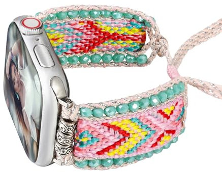 HARAVAL Boho Braided Band Compatible with Apple Watch mm 38-49 Women, Woven Friendship Bracelet Handmade Beaded Adjustable Strap for iWatch SE Ultra 2 Series
