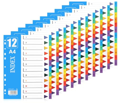 Newthinking File Dividers A4, 1-12 Part Multicolour Plastic Folder Dividers