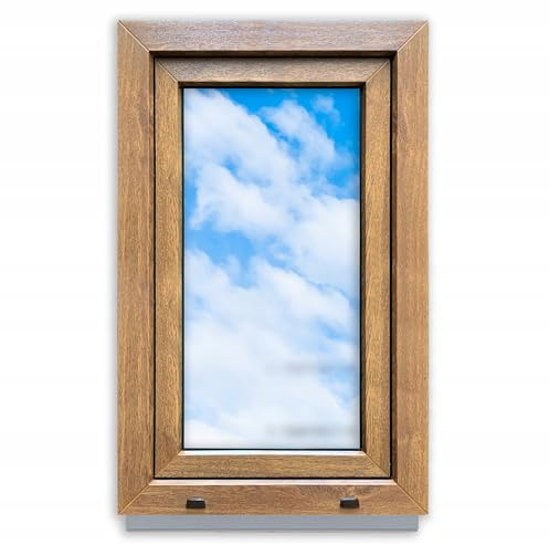 LORAC | Kunststofffenster Goldene Eiche-weiß 500x800mm, 50x80cm, PCV, DIN Rechts, kippbar & ausstellbar, 2-fach Verglasung, energiesparend – Fenster mit CE-Zertifikat für Keller und Wohnung