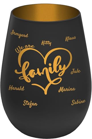 mtb more energy Personalisiertes Windlicht für Familien Schwarz/Gold aus Glas mit Gravur& Namen – Motiv ' We Are Family ' – Geschenk für die Familie: Eltern, Großeltern, Geschwister…