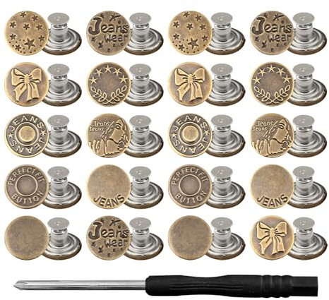 40Pcs Jeans Button Replacement Kit, 17mm Metal Buttons with Screwdriver | metal jean buttons, reusable screw design, with screwdriver, for jeans, jackets, skirts and repairs