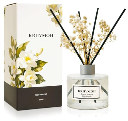 KRIIVMOH Reed Diffuser Sets, 200ml Orange Blossom Diffuser with 8 Sticks Home Fragrance for Bedroom Bathroom, Home & Office Decor