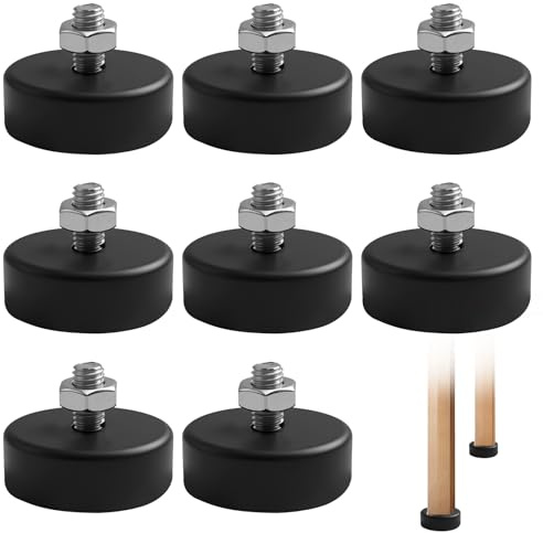 TIANLIN 8 Pièces Pieds en Caoutchouc Vissables, Amortisseurs Caoutchouc M8 x 15 mm, Diamètre de Base 42 mm, Pieds de Meuble M8 pour Armoires, Tables, Chaises, Canapés, Vitrines (Noir)