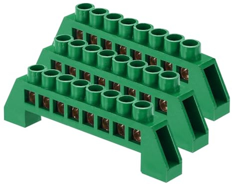 QUARKZMAN 3 Pcs Barra De Tierra Para Terminales 8 Posiciones De Latón Verde | Con Tornillos, Bloque De Terminales De Tierra, 7x14mm, Para Equipos Eléctricos