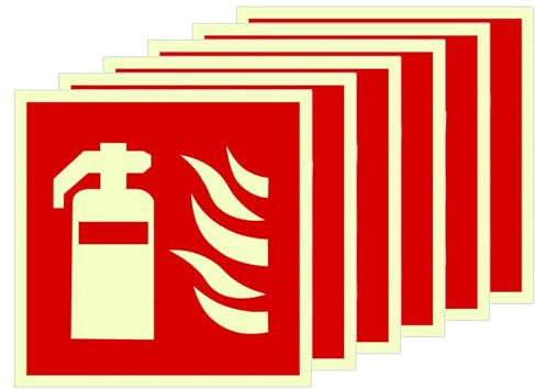 6 Pezzi Cartello Estintore 15x15cm, Adesivo Segnaletica Antincendio Fotoluminescente, PVC Autoadesivo Impermeabile, Sicurezza per Ufficio Garage Azienda (6PCS)