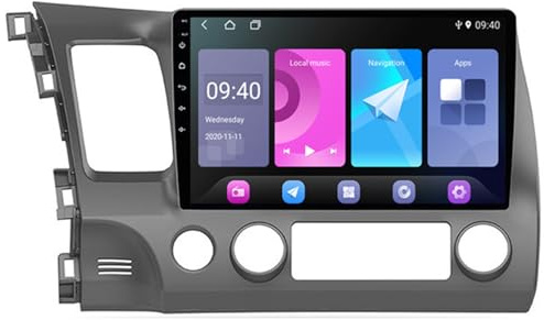 Pantalla táctil de 9 Pulgadas Carplay Car Android 16 15 Radio de Coche para Honda Civic 2006-2011 con Carplay inalámbrico Android Cámara de Respaldo automático(W1-4 Core WiFi 1+16GB)