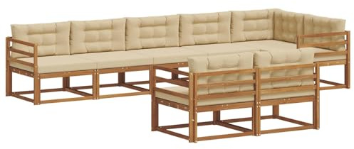 vidaXL Outdoor-Sofagarnitur mit Kissen 8 pcs Natur und Beige, Akazienholz-Sofa, modernes Outdoor-Möbel, Garten-Lounge-Set, langlebige Terrassen-Couch, vielseitige Poolbereichs-Sitzgelegenheiten