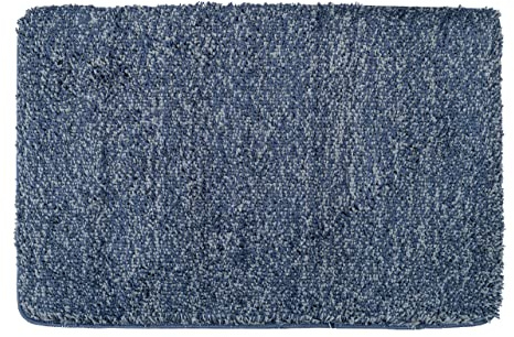 WENKO Badteppich Mélange Marine Blue, 60 x 90 cm - Badematte, sicher, flauschig, fusselfrei, Polyester, 60 x 90 cm, Blau