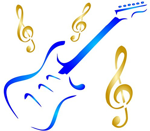 Gitarren-Schablone, 21,5 x 20 cm (L), wiederverwendbar, Musikinstrument, Violinschlüssel-Musik-Schablonen zum Malen