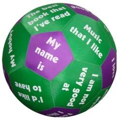 TimeTEX - Lernspiel-Ball „Pello“ Kennenlernsätze Englisch | ca. 35 cm ø | Stoffhülle mit Ballon | Für Bewegung, Sprache & Sozialkompetenz | Mit Anleitung