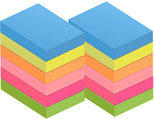 ZCZN Haftnotizen 51 x 38 mm Sticky Notes in 6 Neonfarben, Klebezettel Selbstklebende Haftnotizzettel 100 Blatt/Block, 12 Blöcke