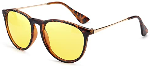 TJUTR Polarisierte Nachtfahrtbrille für Autofahren Damen und Herren HD Gelbe Nacht Vision Blendschutz Brille - UV400 (Tortue/Gelb)