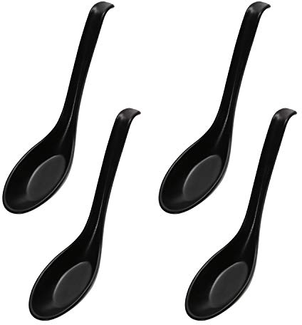 ONLYKXY Lot de 4 cuillères à soupe noires pour soupe japonaise, soupe en plastique, cuillères à riz, cuillères à soupe chinoise Wonton